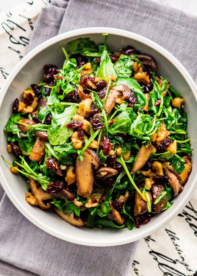 Mushroom Arugula Warm Salad in a bowl