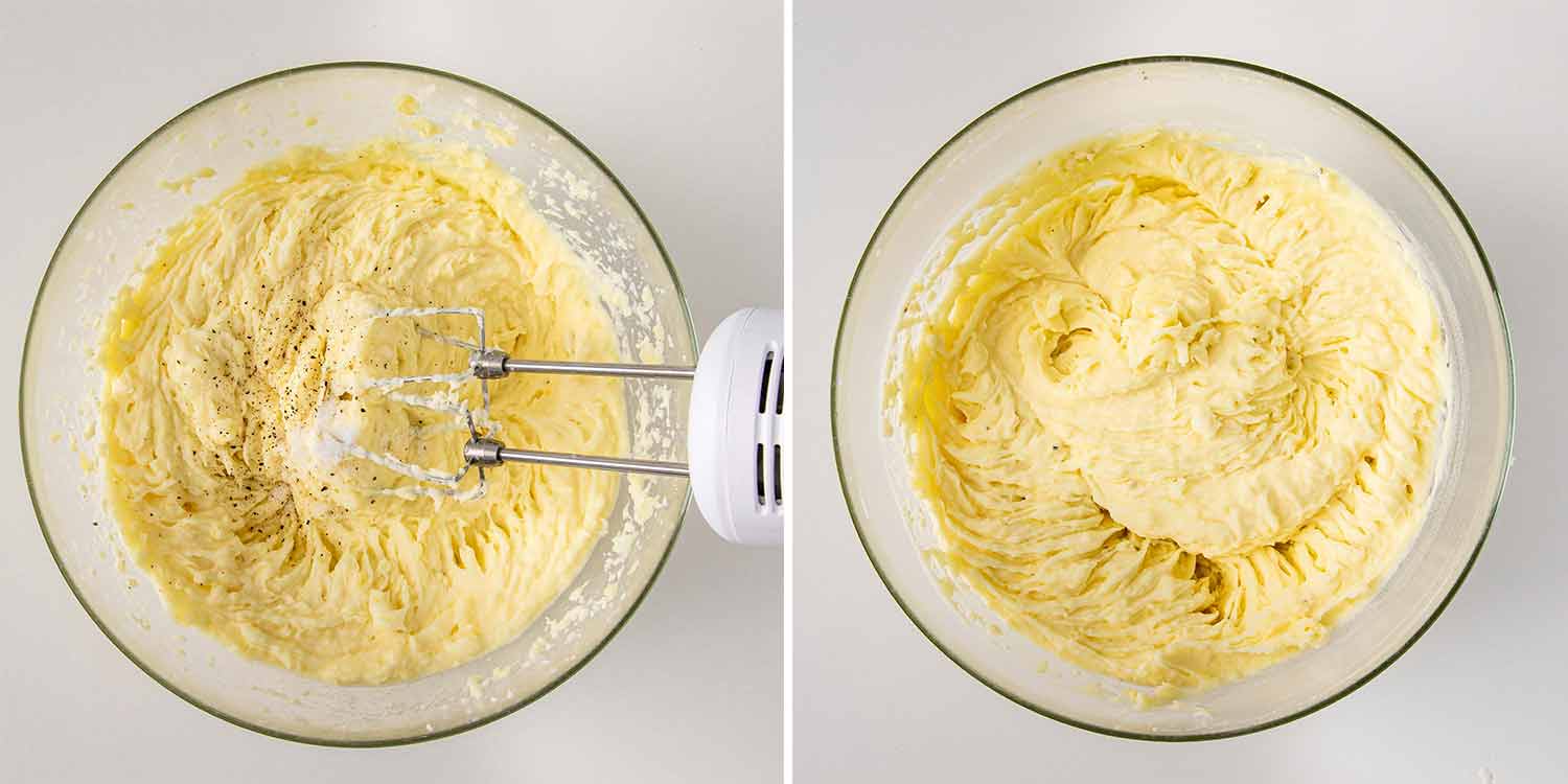 process shots showing how to make mashed potatoes.