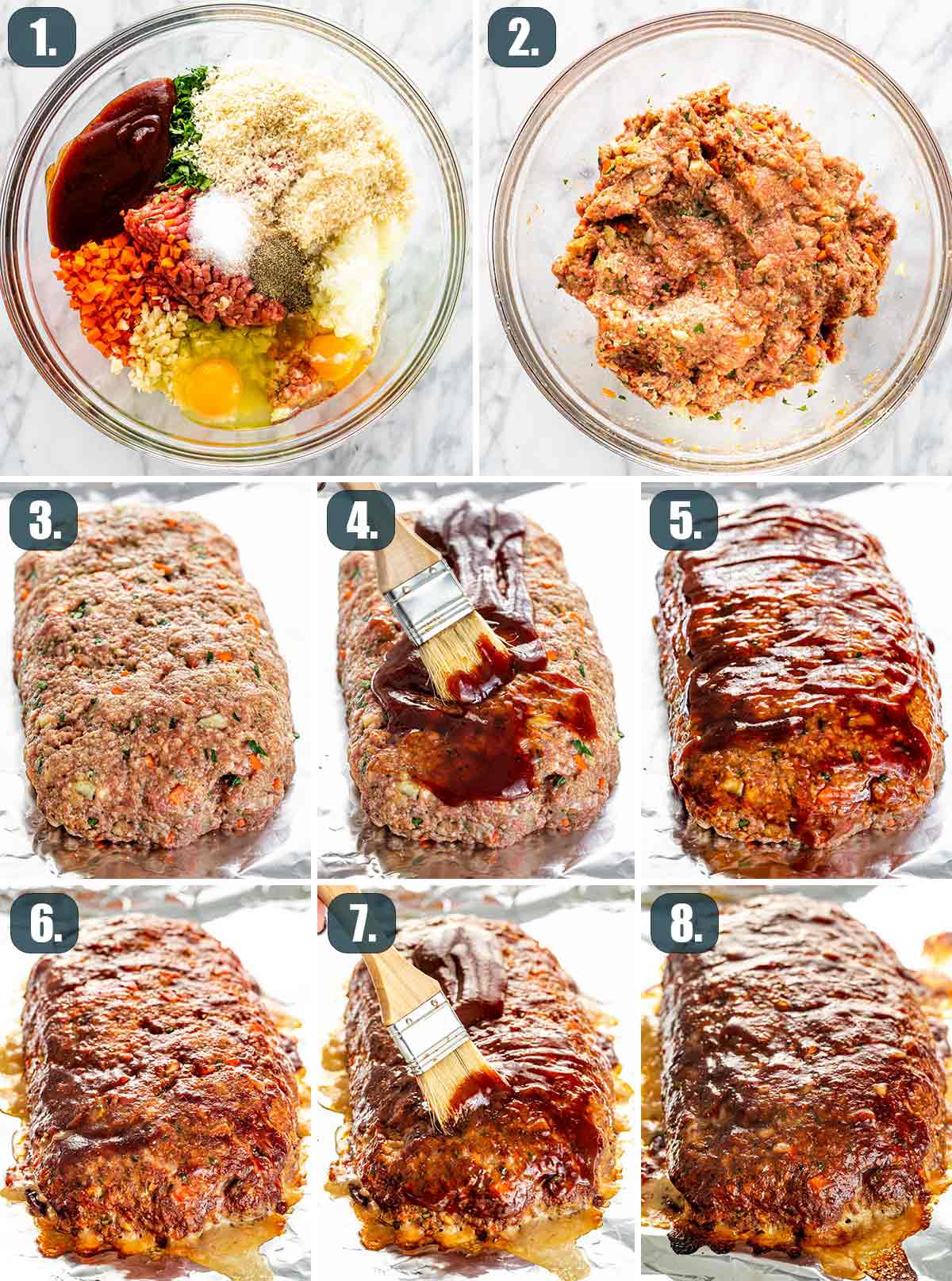 detailed process shot showing how to make meatloaf.