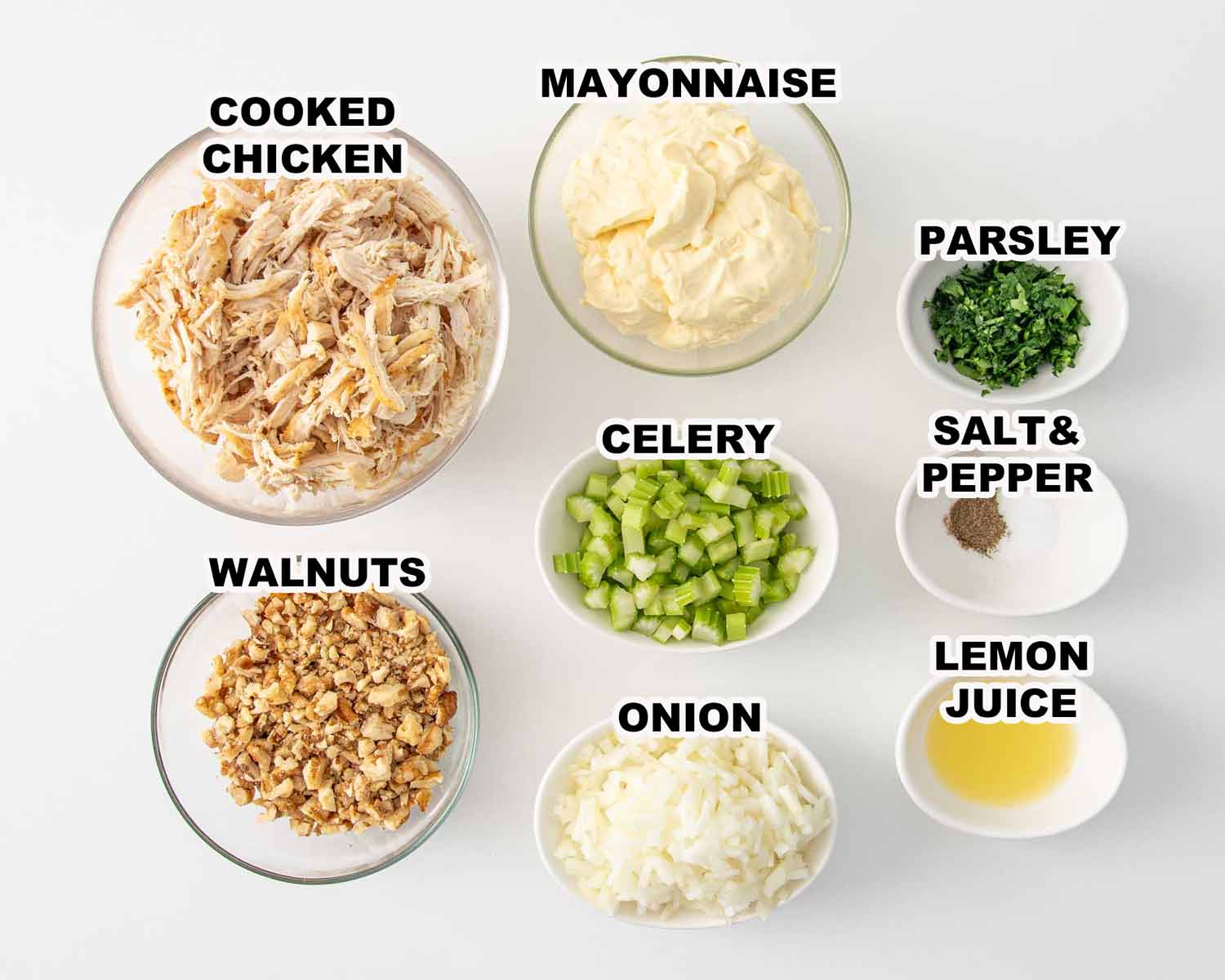 ingredients needed to make chicken salad.