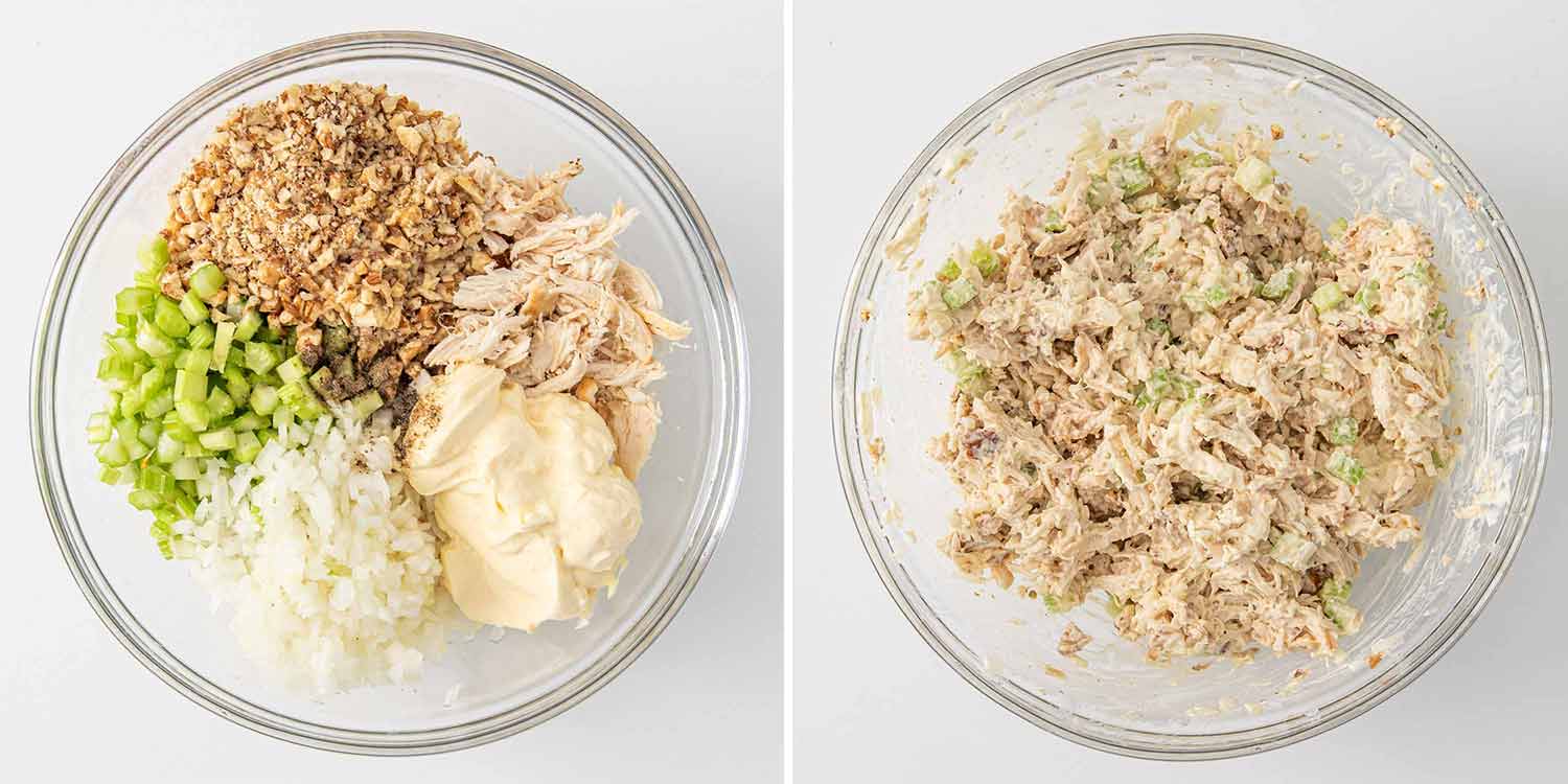process shots showing how to make chicken salad.