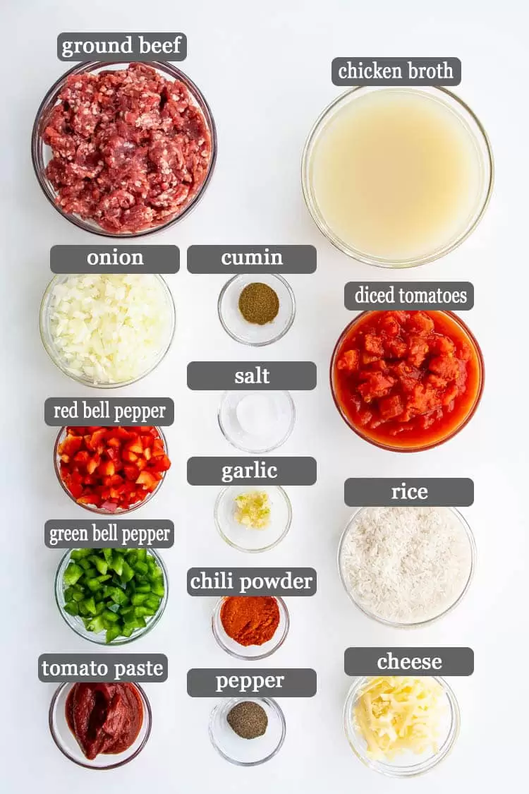 Spanish Rice with Ground Beef ingredients