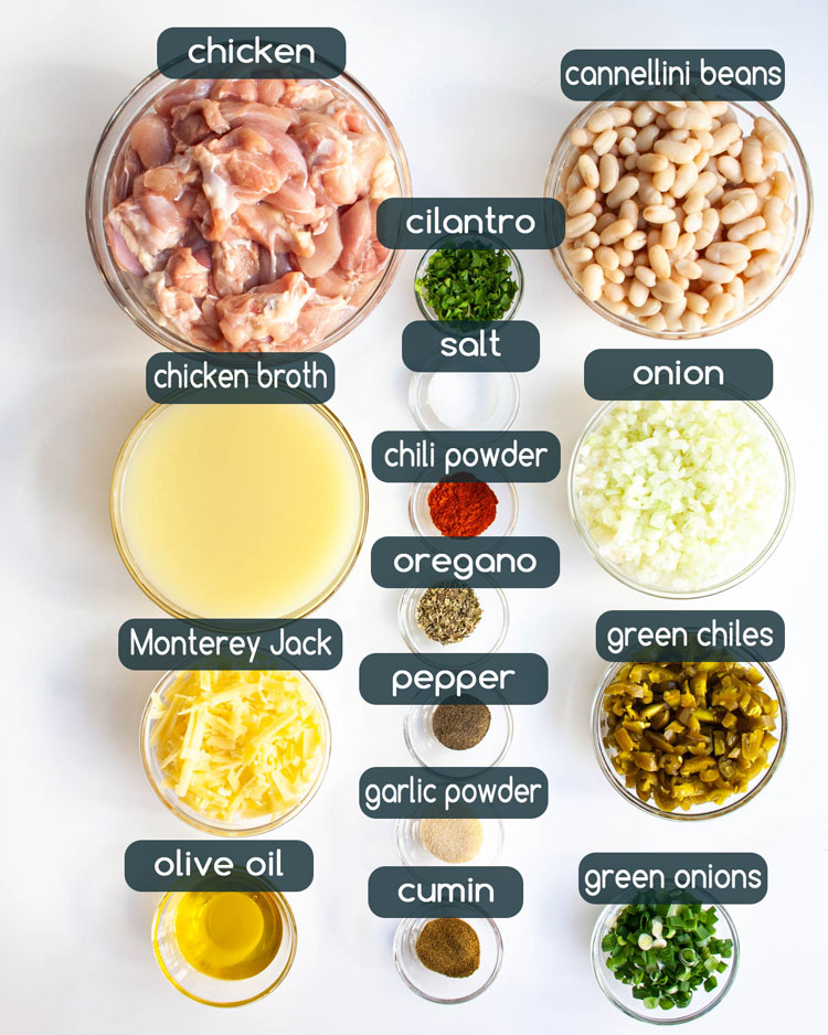 overhead shot of ingredients needed to make white chicken chili