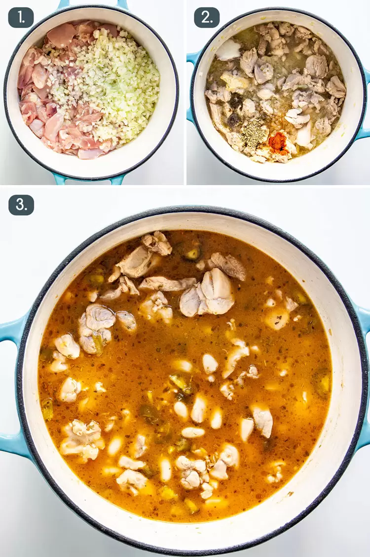 process shots showing how to make white chicken chili
