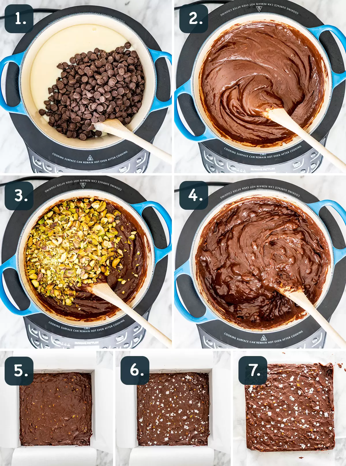 process shots showing how to make chocolate fudge