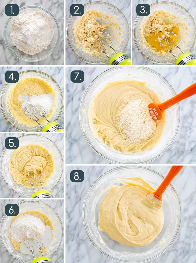 step-by-step process of making coconut cake