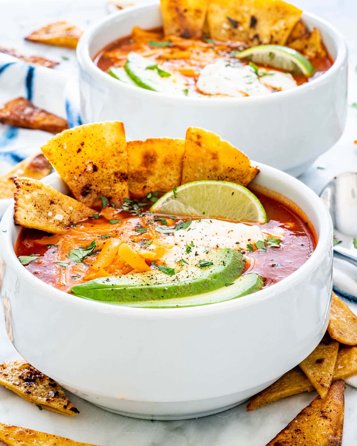 two bowls of chicken tortilla soup