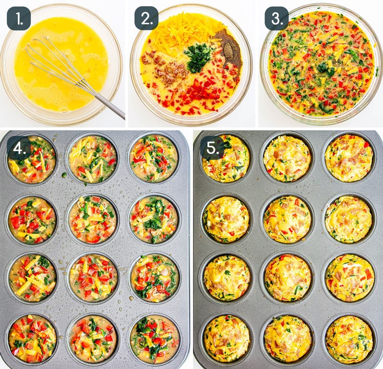 process shots showing how to make breakfast egg muffins