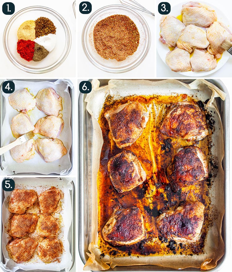 process shots showing how to make baked chicken thighs