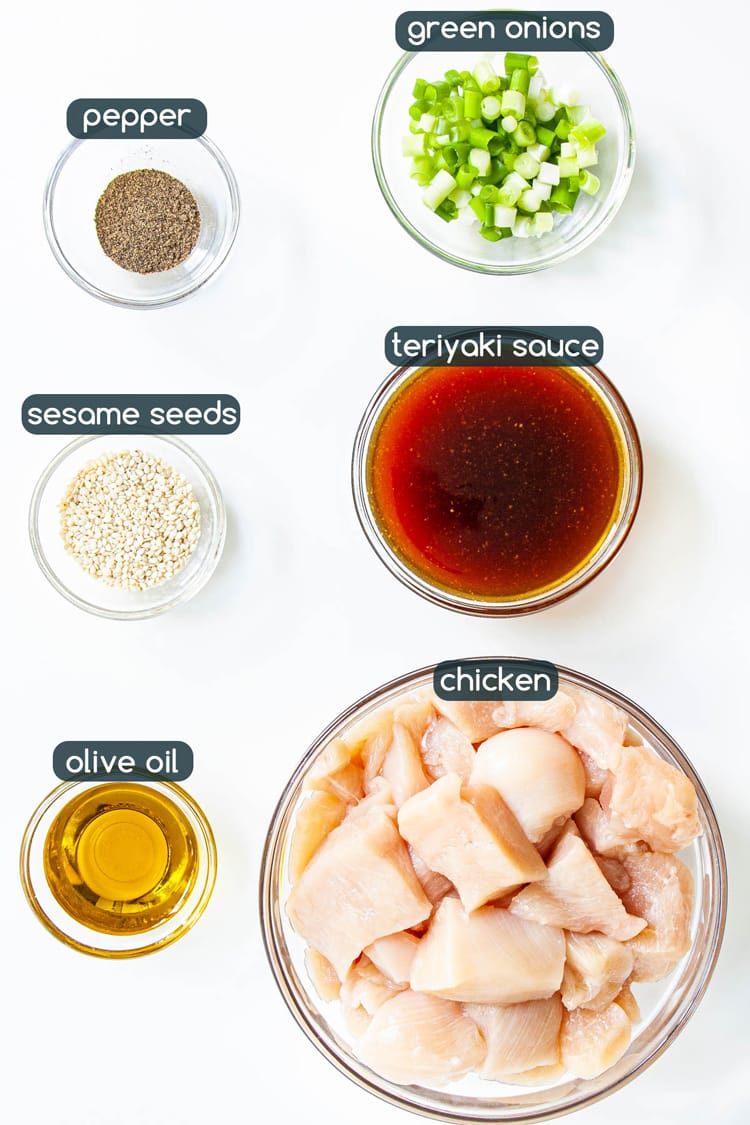overhead shot of ingredients needed to make chicken teriyaki
