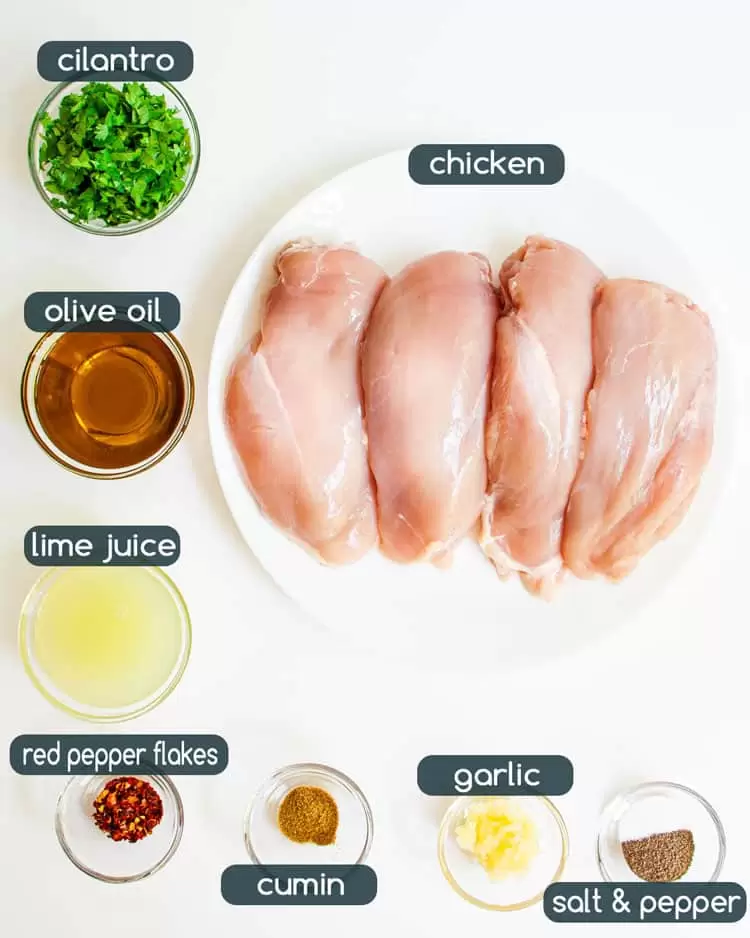 overhead shot of ingredients needed to make cilantro lime chicken