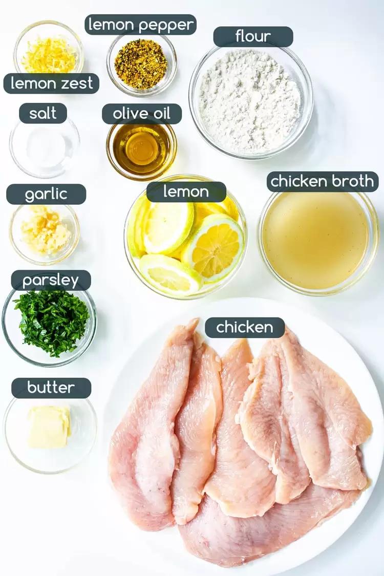 overhead shot of all ingredients needed to make Lemon Pepper Chicken