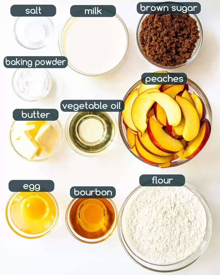 overhead shot of ingredients needed to make Peach Upside Down Cake
