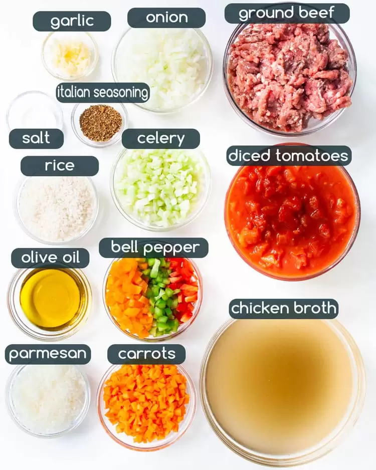 overhead shot of all ingredients needed to make stuffed pepper soup