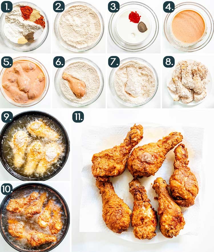 process shots showing how to make fried chicken