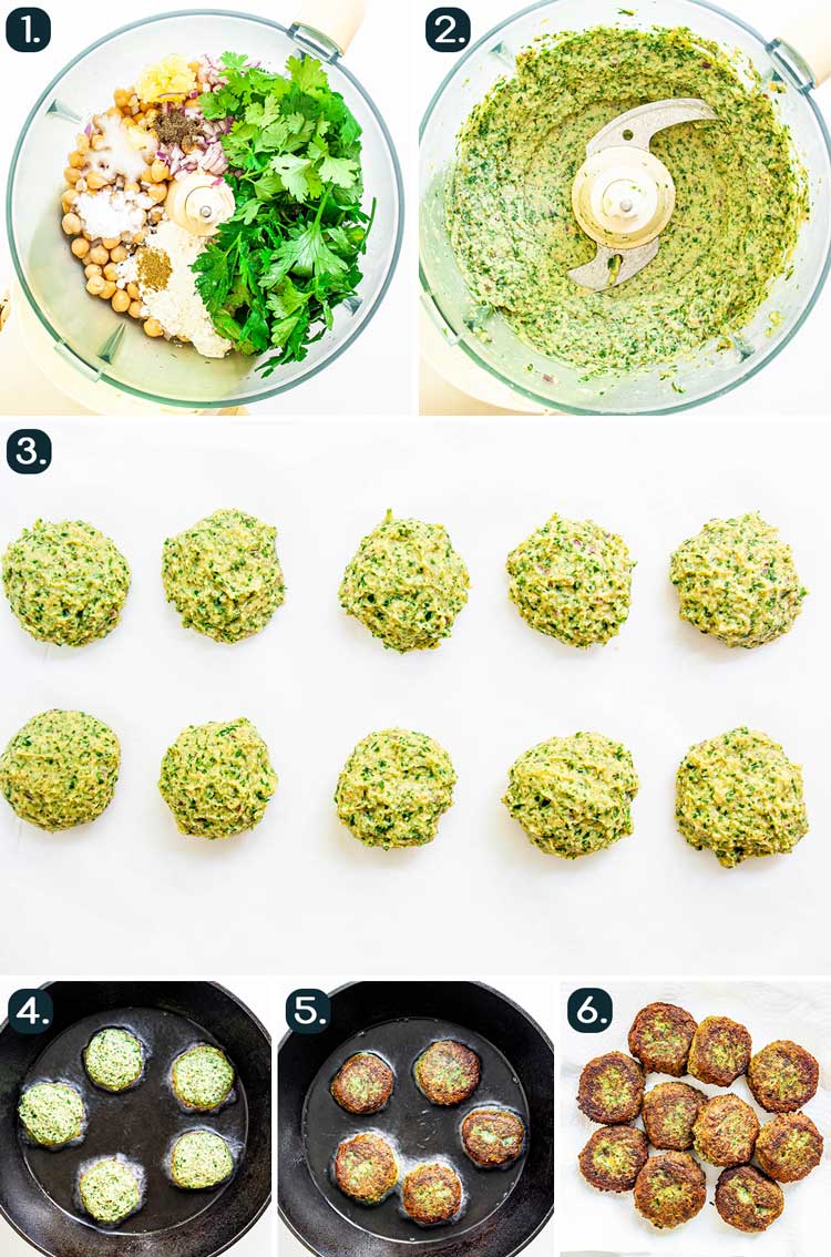 process shots showing how to make falafel