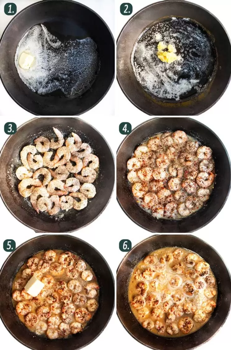 process shots showing how to make shrimp scampi