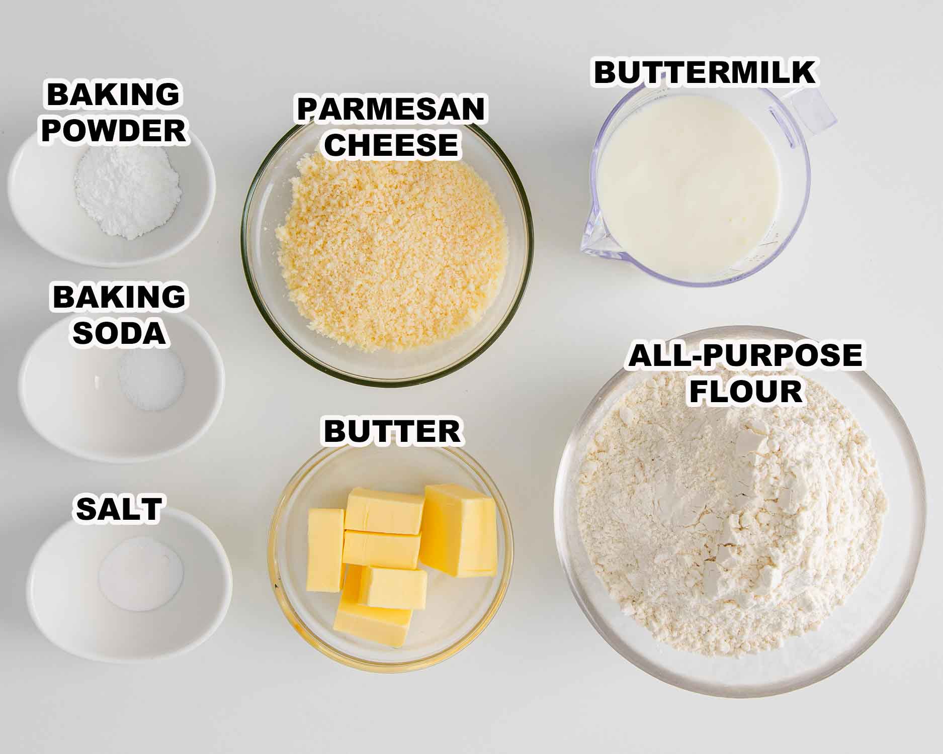 ingredients needed to make buttermilk parmesan biscuits.