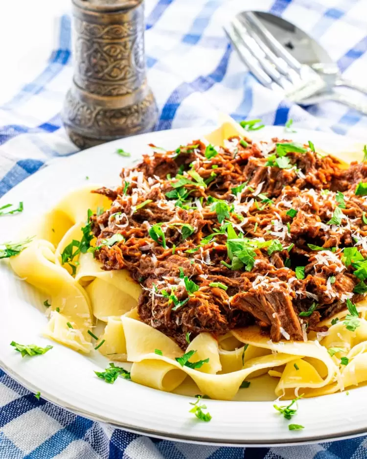 beef ragu over a bed of fettuccine