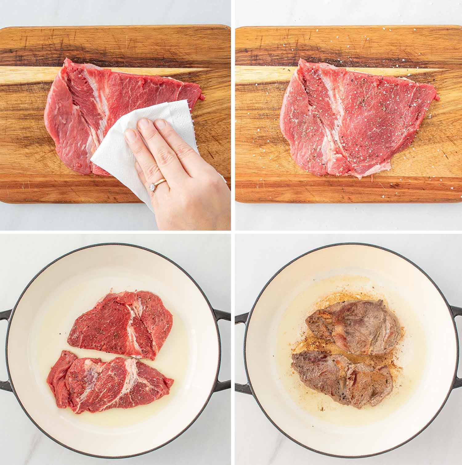 process shots showing how to make beef ragu.