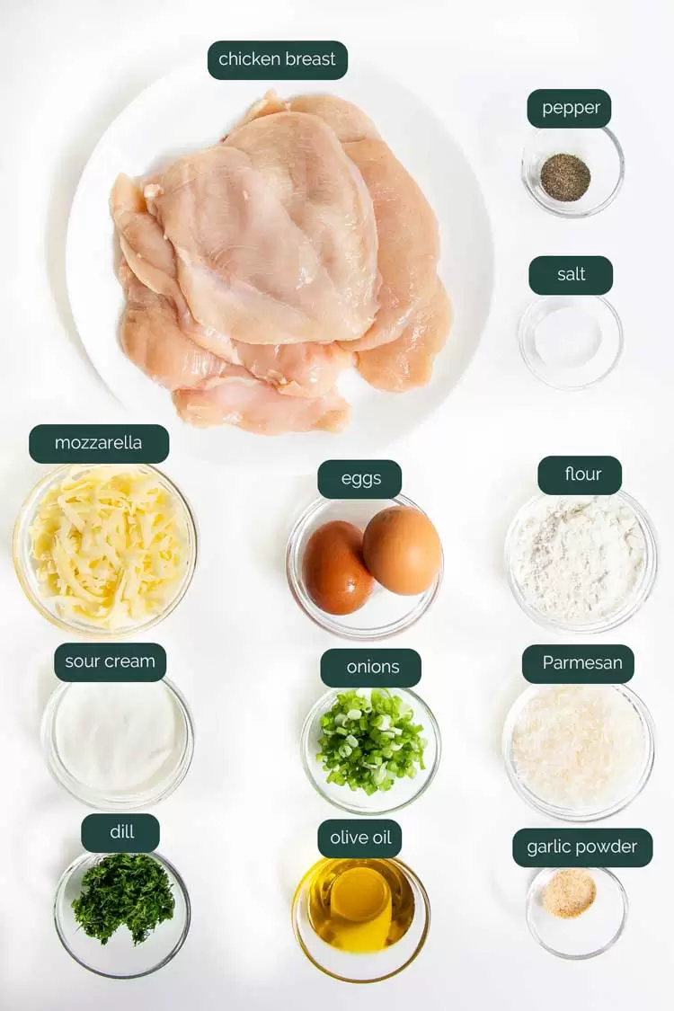 overhead shot of all the ingredients needed to make chicken fritters