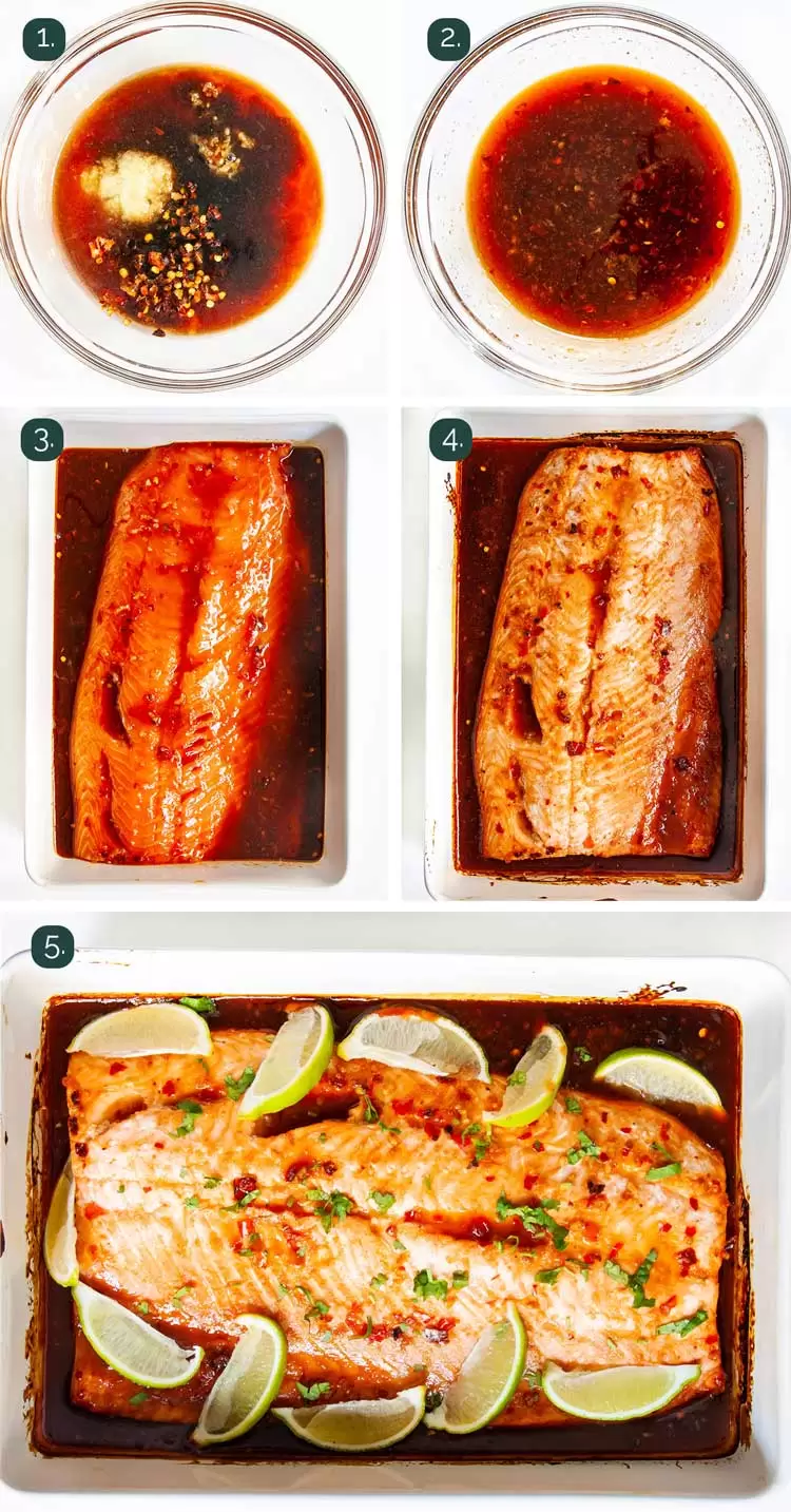 process shots showing how to make thai salmon