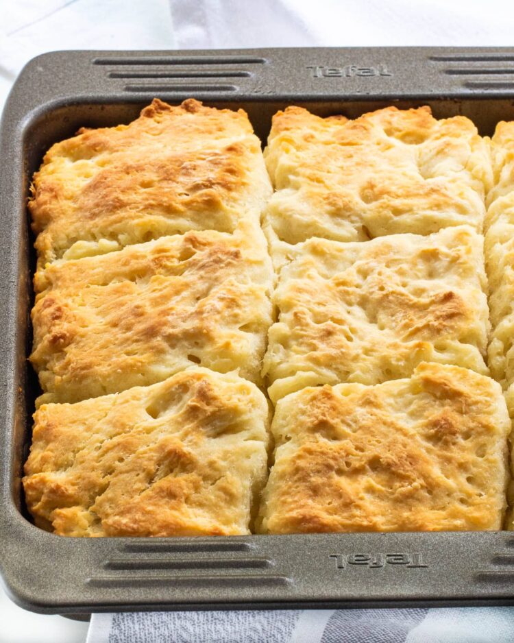 butter biscuits fresh out of the oven in a pan