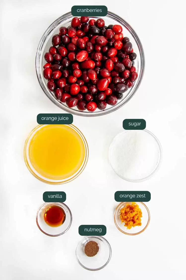 overhead shot of ingredients needed for cranberry sauce