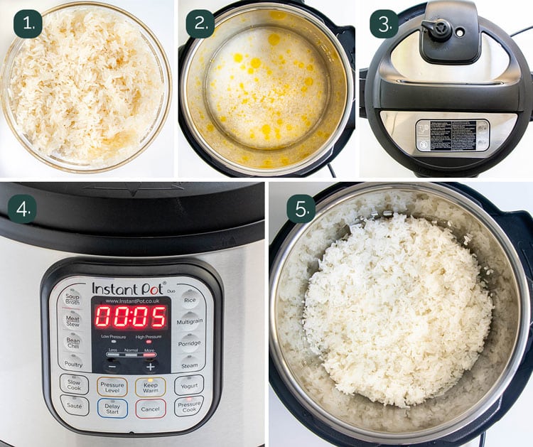 process shots showing how to make instant pot rice