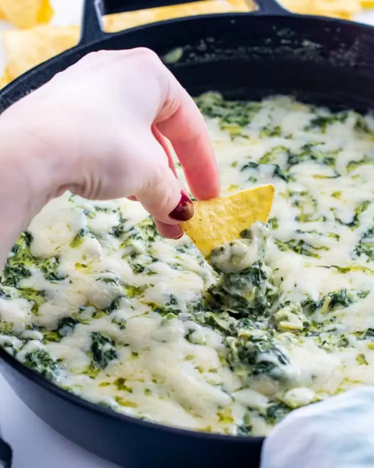 spinach dip in a skillet 