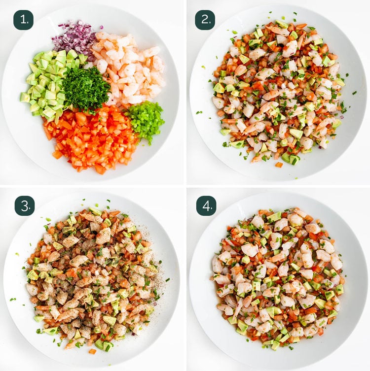 process shots showing how to make shrimp ceviche
