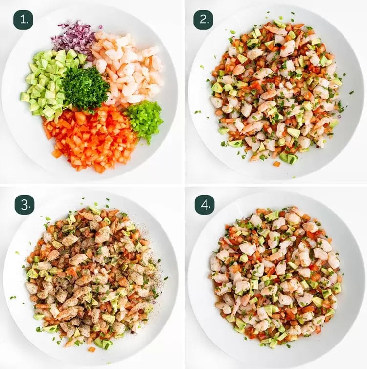 process shots showing how to make shrimp ceviche