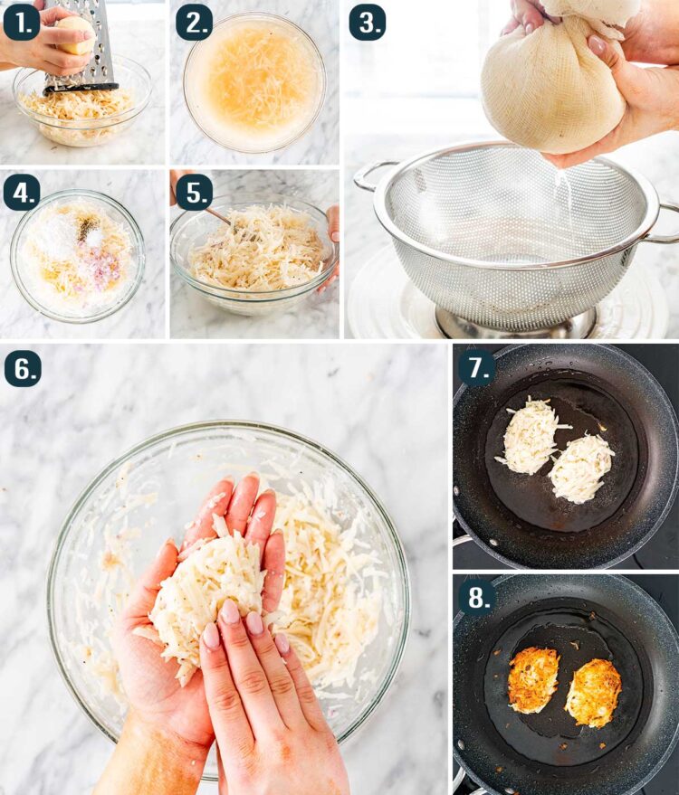 process shots showing how to make hash browns