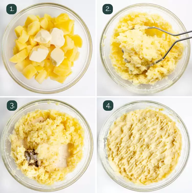 process shots showing how to make mashed potatoes