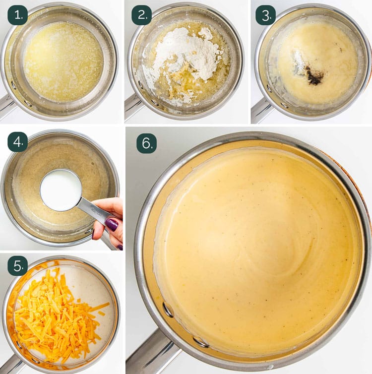 process shots showing how to make cheese sauce