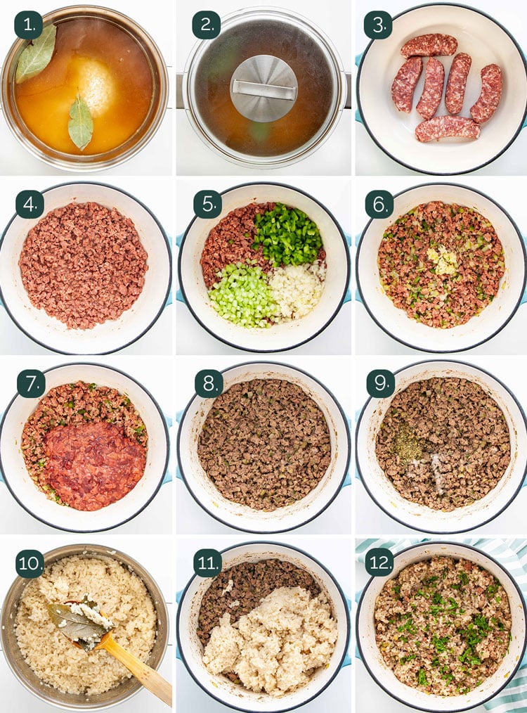 process photos for how to make dirty rice