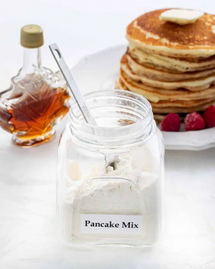a jar half filled with homemade pancake mix