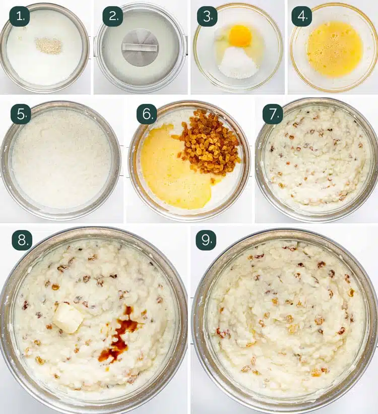process shots showing how to make rice pudding