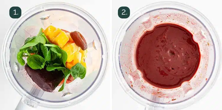 process shots showing how to make an açai smoothie