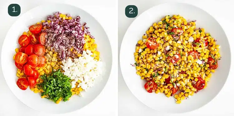 process shots showing how to make corn salad