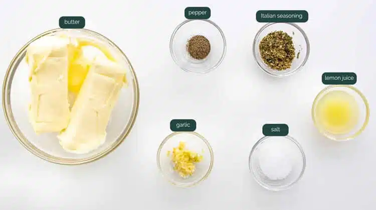 overhead shot of ingredients needed to make garlic butter