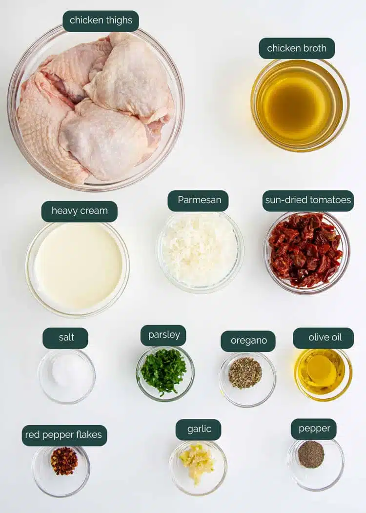 overhead shot of all the ingredients needed to make marry me chicken