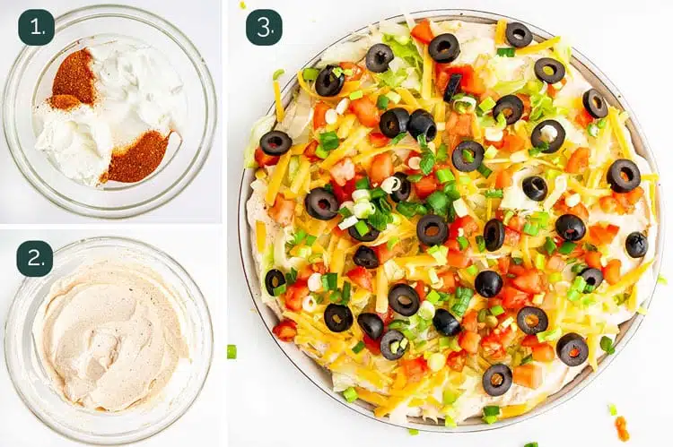 process shots showing how to make taco dip