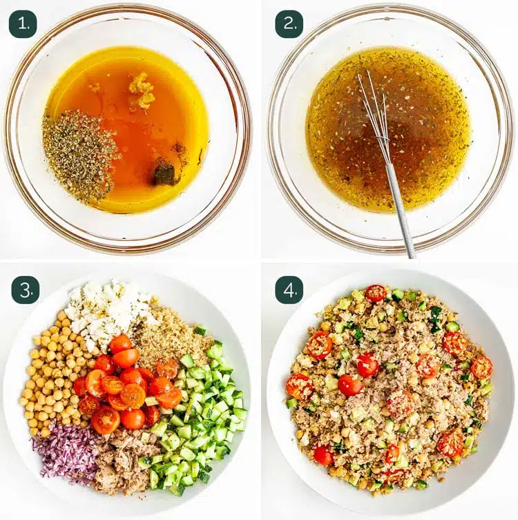 process shots showing how to make tuna quinoa salad