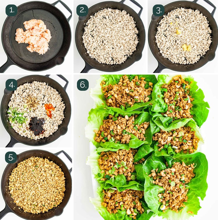process shots showing how to make asian lettuce wraps
