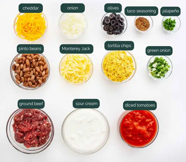 overhead shot of all the ingredients needed to make a mexican casserole