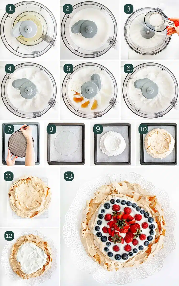 detailed process shots showing how to make pavlova