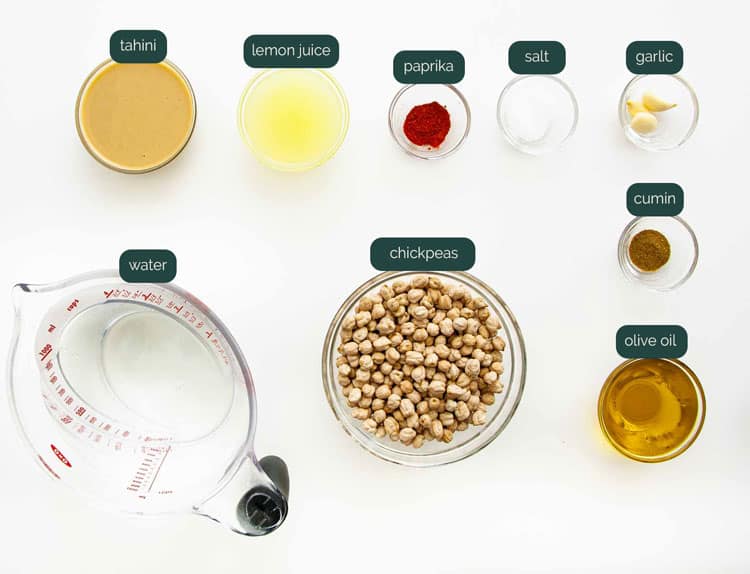 overhead shot of all the ingredients needed to make instant pot hummus