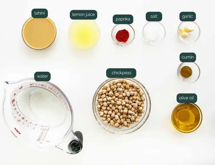 overhead shot of all the ingredients needed to make instant pot hummus