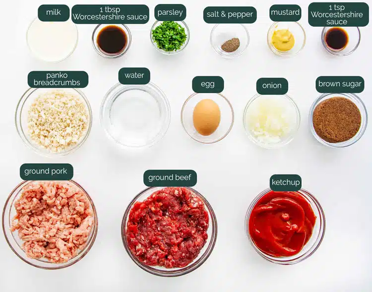 overhead shot of all the ingredients needed to make meatloaf in the instant pot